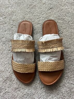Universal Thread Tan Raffia Double-Strap Slide Sandals